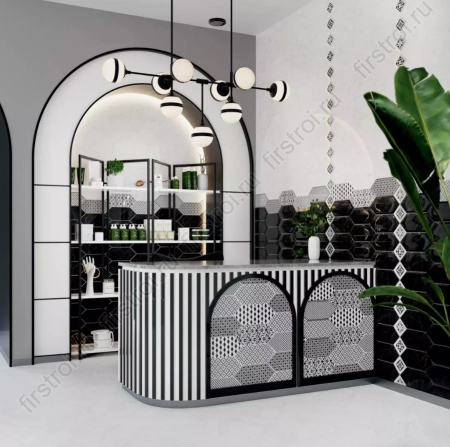 Декор Kerama Marazzi  Келуш 3 черно-белый 14х34 глянцевый фото в интернет-магазине Мегастроймаркет