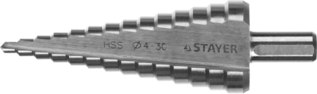 Сверло STAYER MASTER ступенчатое, сталь HSS, 4-30мм, 14 ступеней, d4-30, L-100мм, 10мм (29660-4-30-14)