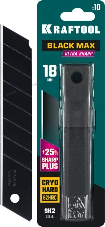 KRAFTOOL BLACK MAX 18мм лезвия сегментированные 8 сегментов (10шт) (09602-18-S10)