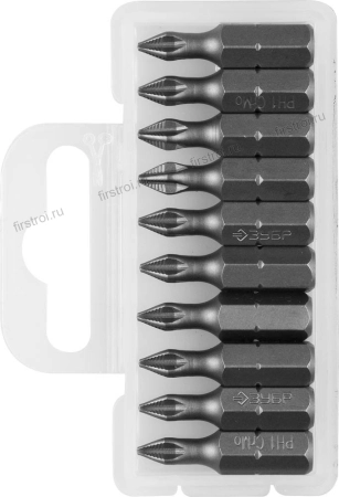 Биты ЗУБР МАСТЕР кованые, хромомолибденовая сталь, тип хвостовика C 1/4", PH1, 25мм, 10шт (26001-1-25-10)